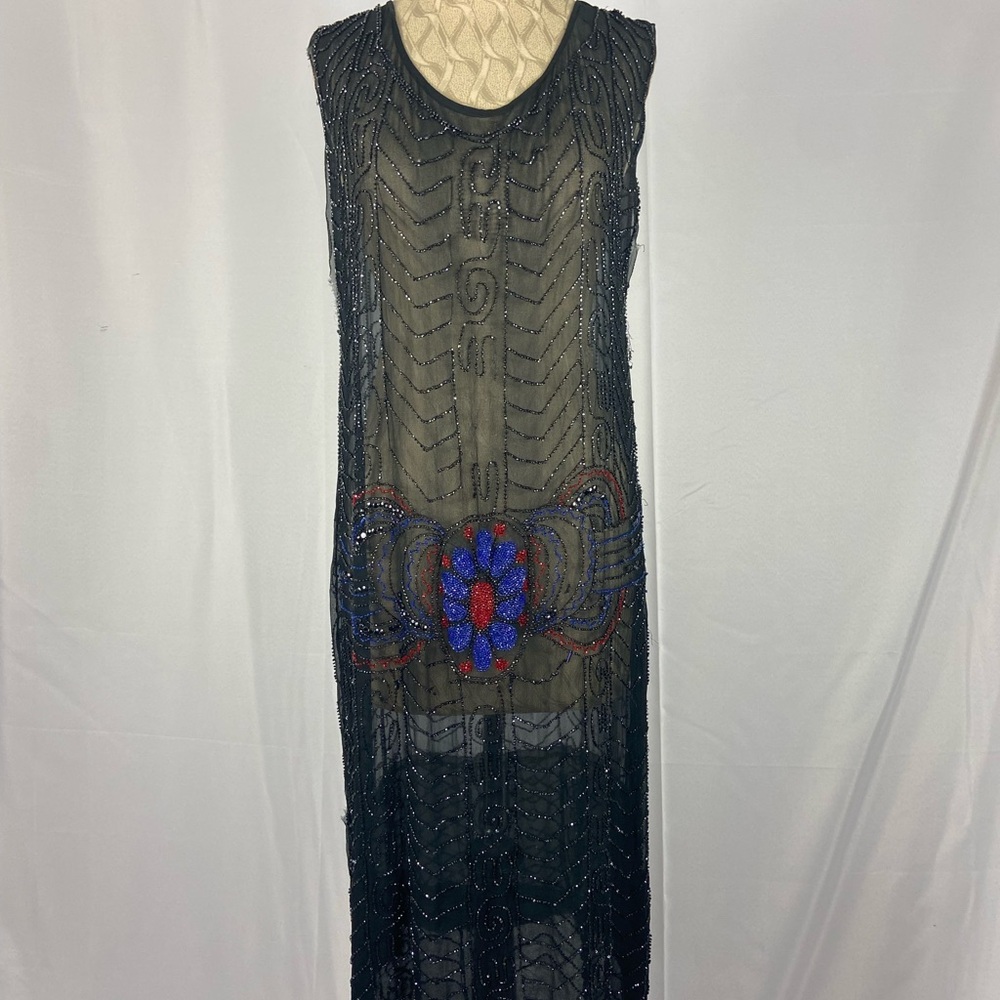 Antique Art Deco Black and Blue Embellished 1920’s Dress - Picture 2 of 3